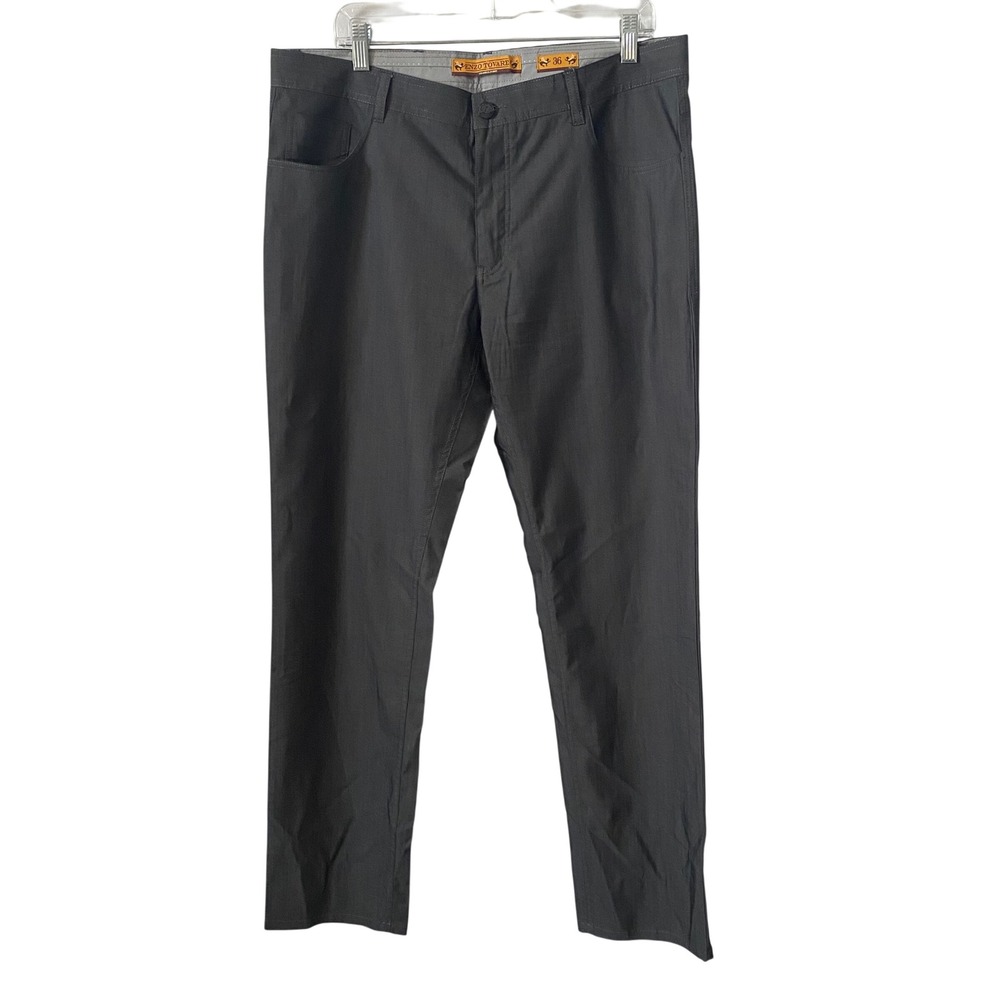 Enzo Tovare Alpha-88 Mens Charcoal Grey Herringbone Cotton Trousers Pants 36x32